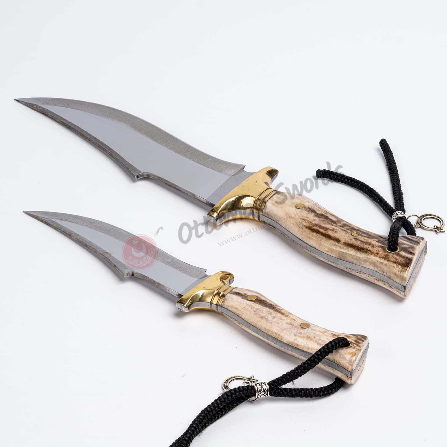 Deer Horn Antler Stag Handle Hunting Knife Set For Sale (2)