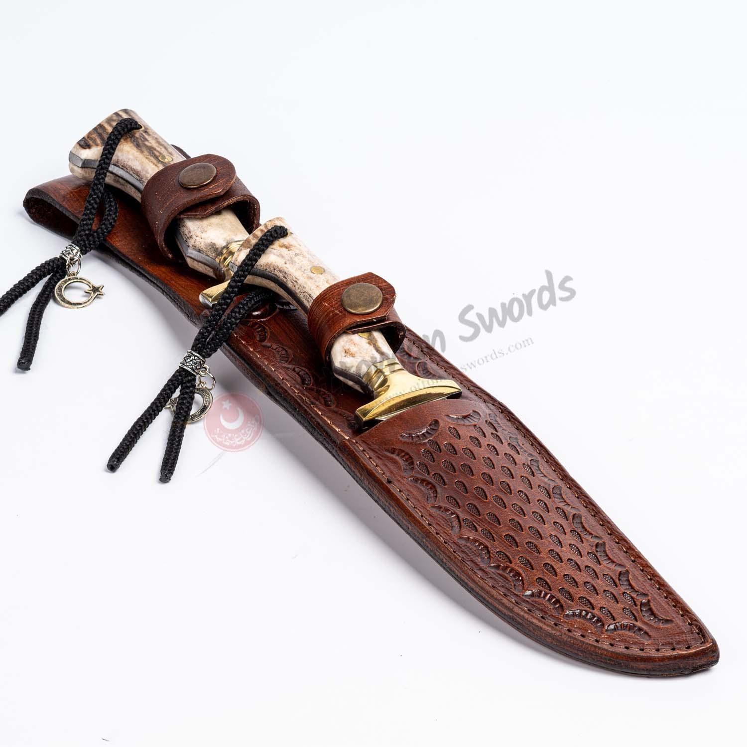 Deer Horn Antler Stag Handle Hunting Knife Set For Sale (4)