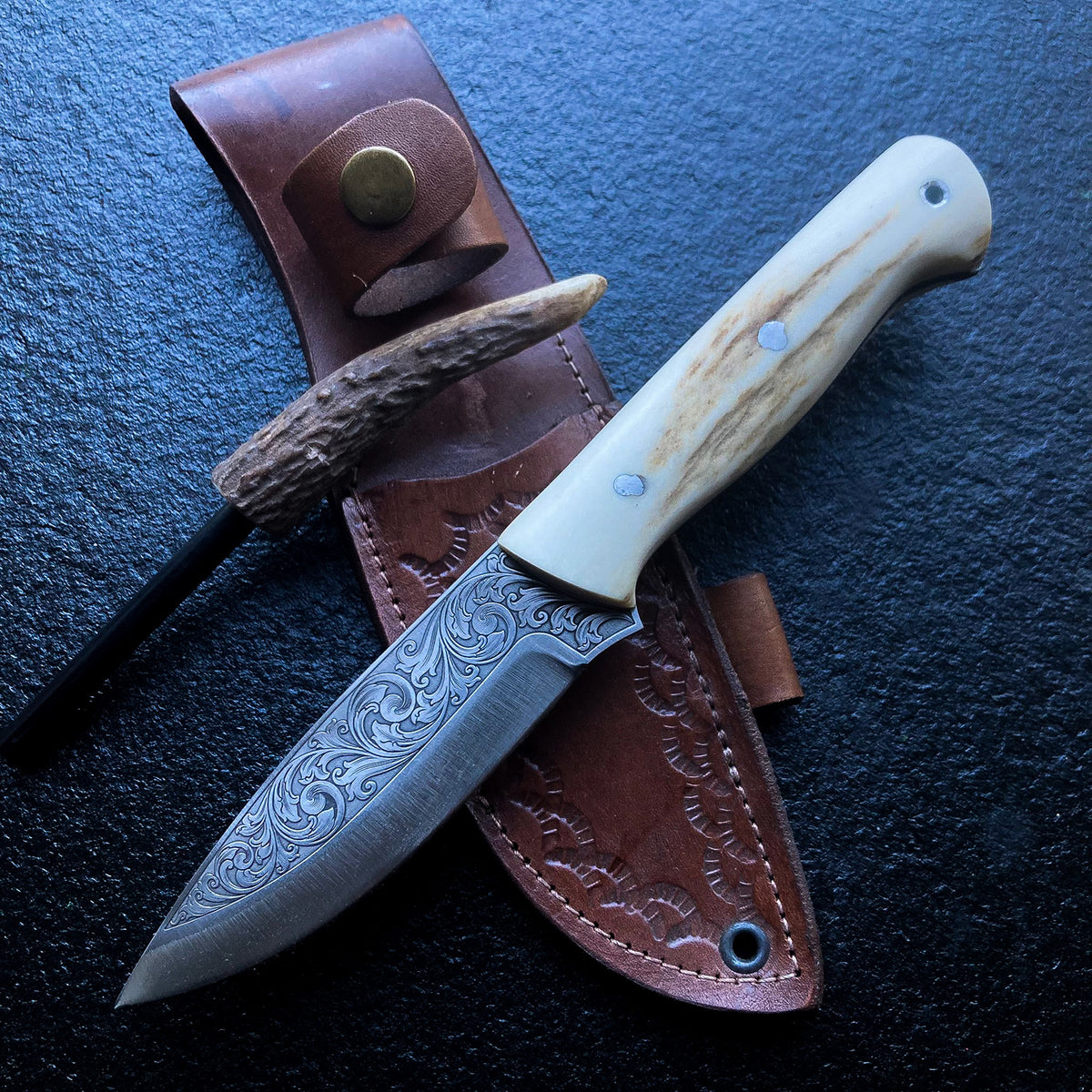 stag handle engraved knives for sale