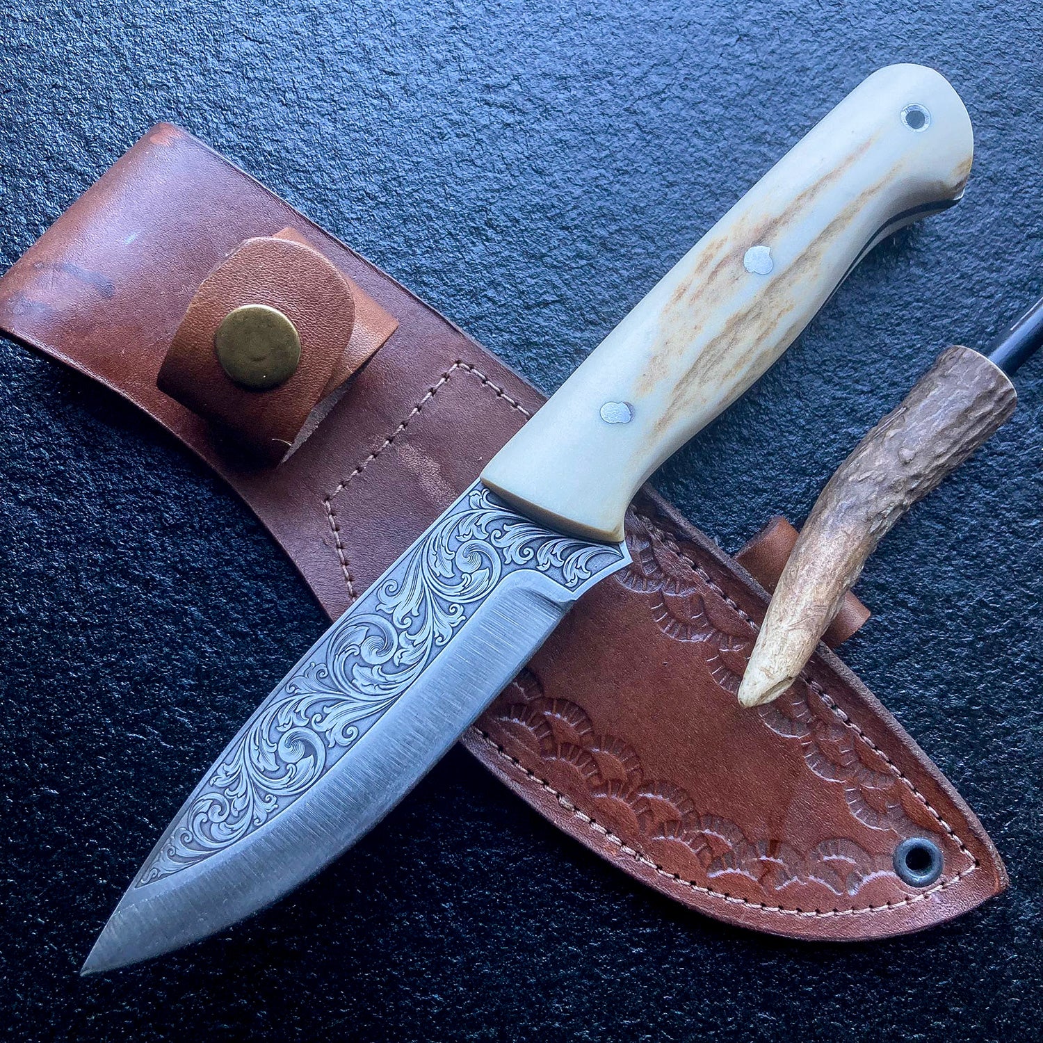 stag handle engraved knives for sale