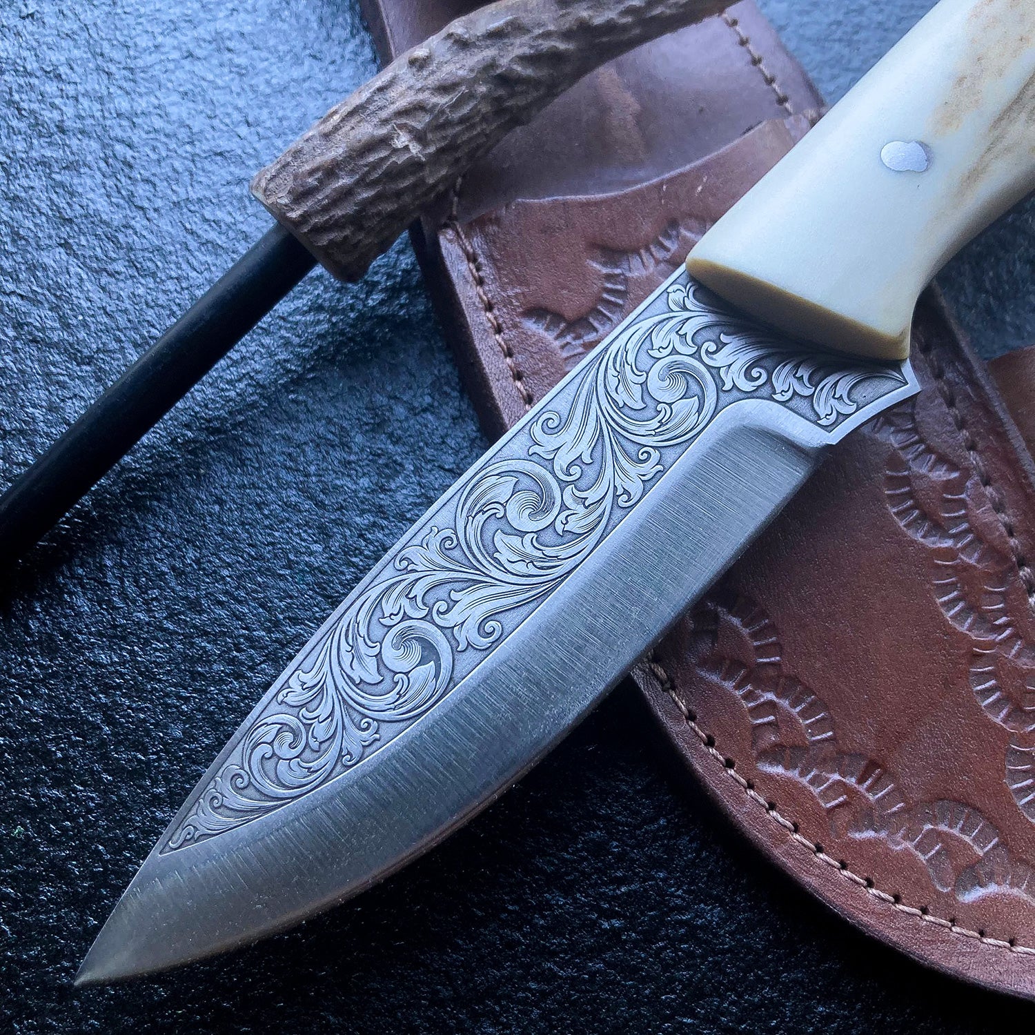 stag handle engraved knives for sale