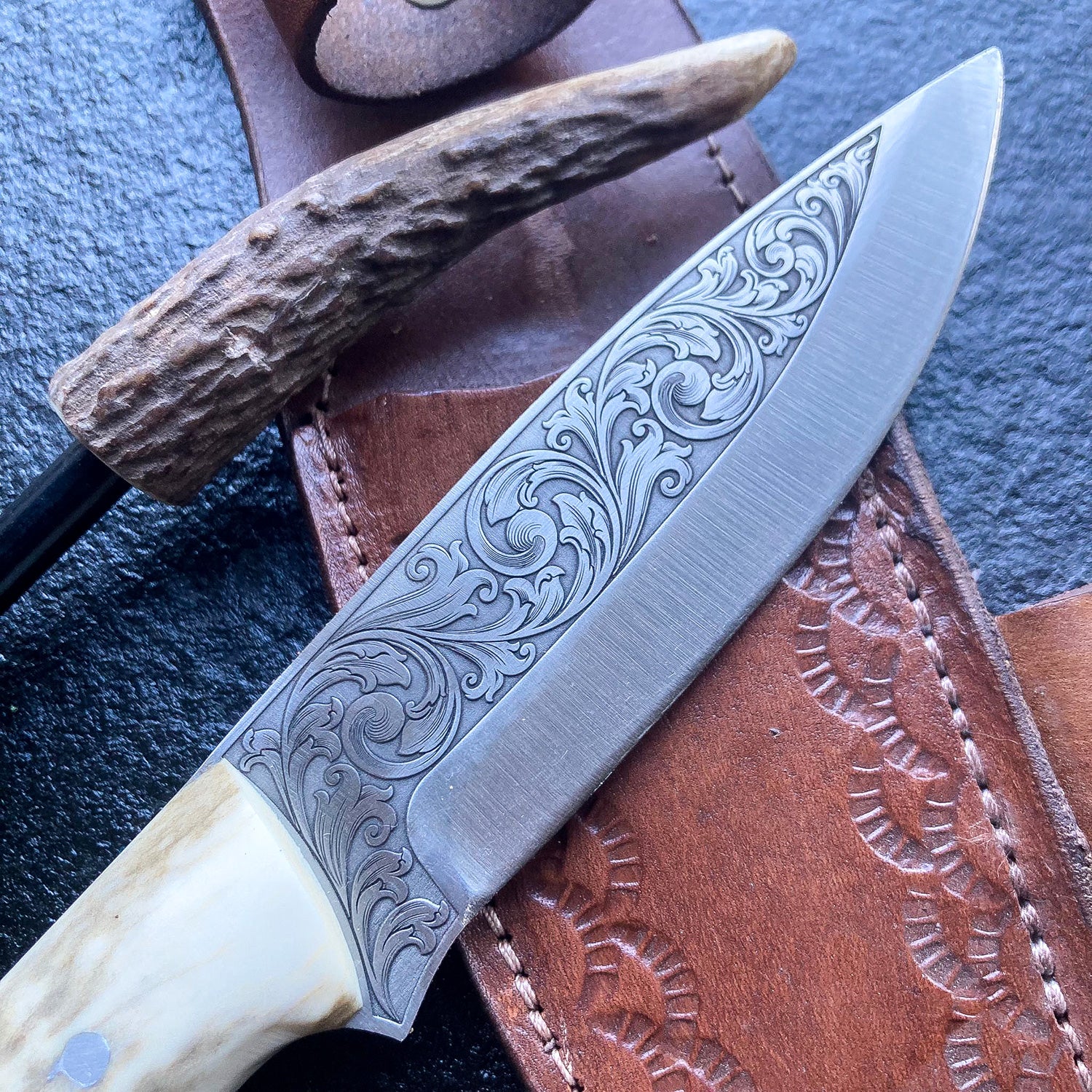 stag handle engraved knives for sale