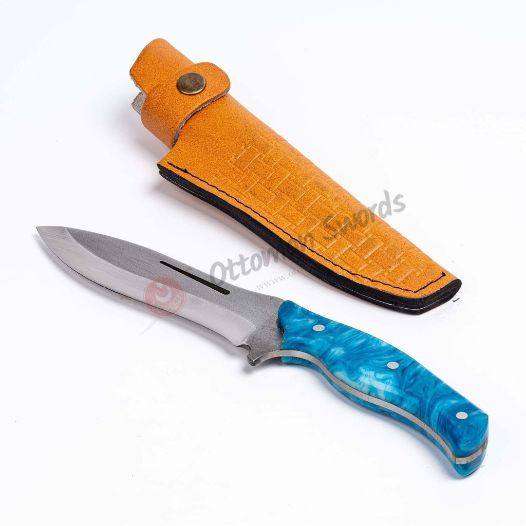 Epoxy Resin Handle Hunting Knife Blue (2)