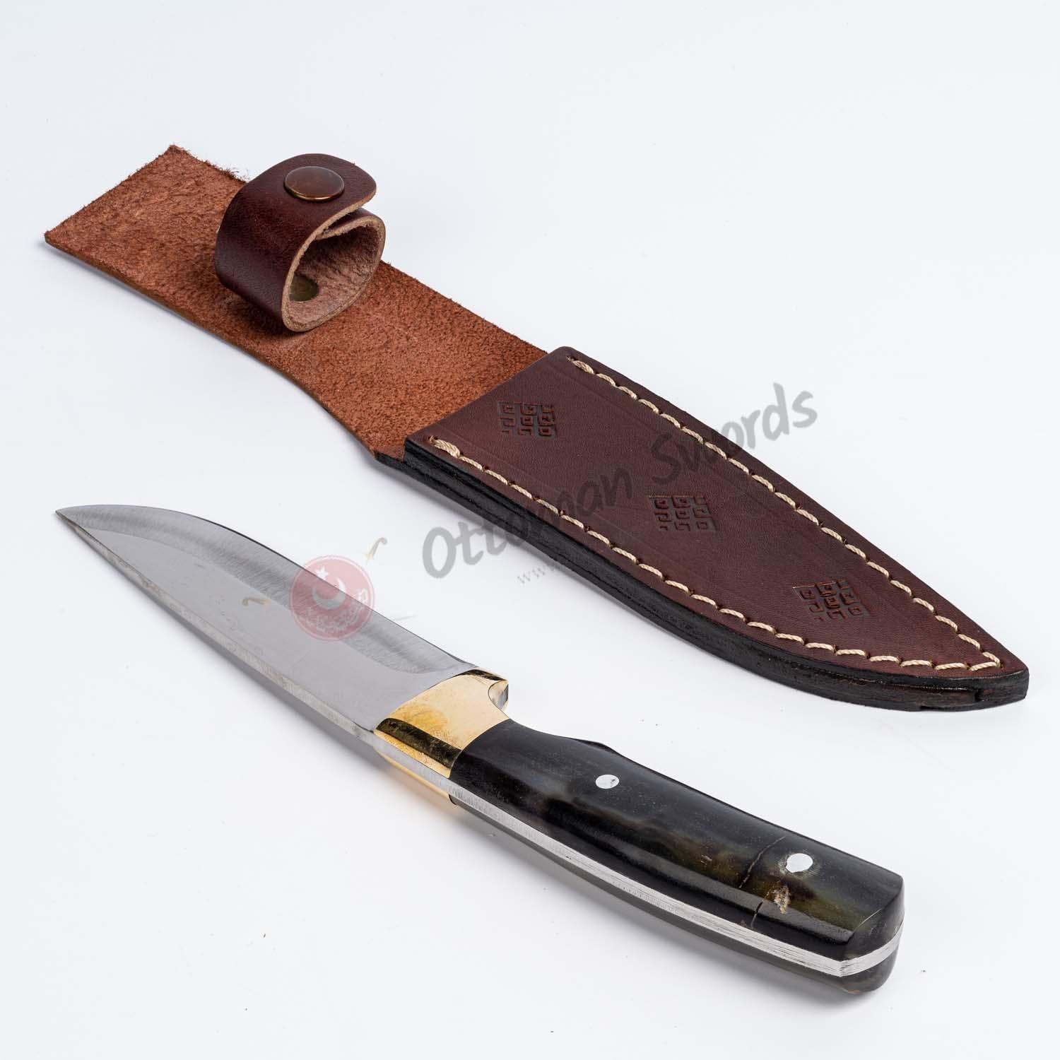 Fixed Blade With Brass Guard Ram Horn Crust Handles Custom Knife (2)