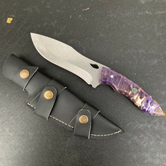 Custom Handmade Camping Knife Purple Resin Handle