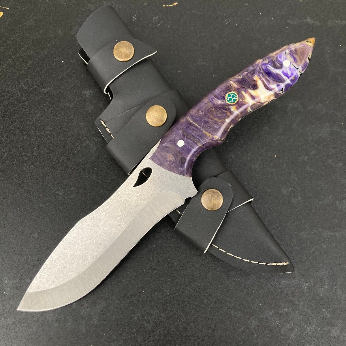 Custom Handmade Camping Knife Purple Resin Handle