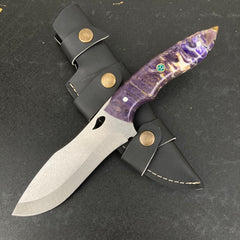 Custom Handmade Camping Knife Purple Resin Handle