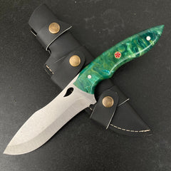 Custom Handmade Camping Knife Green Resin Handle