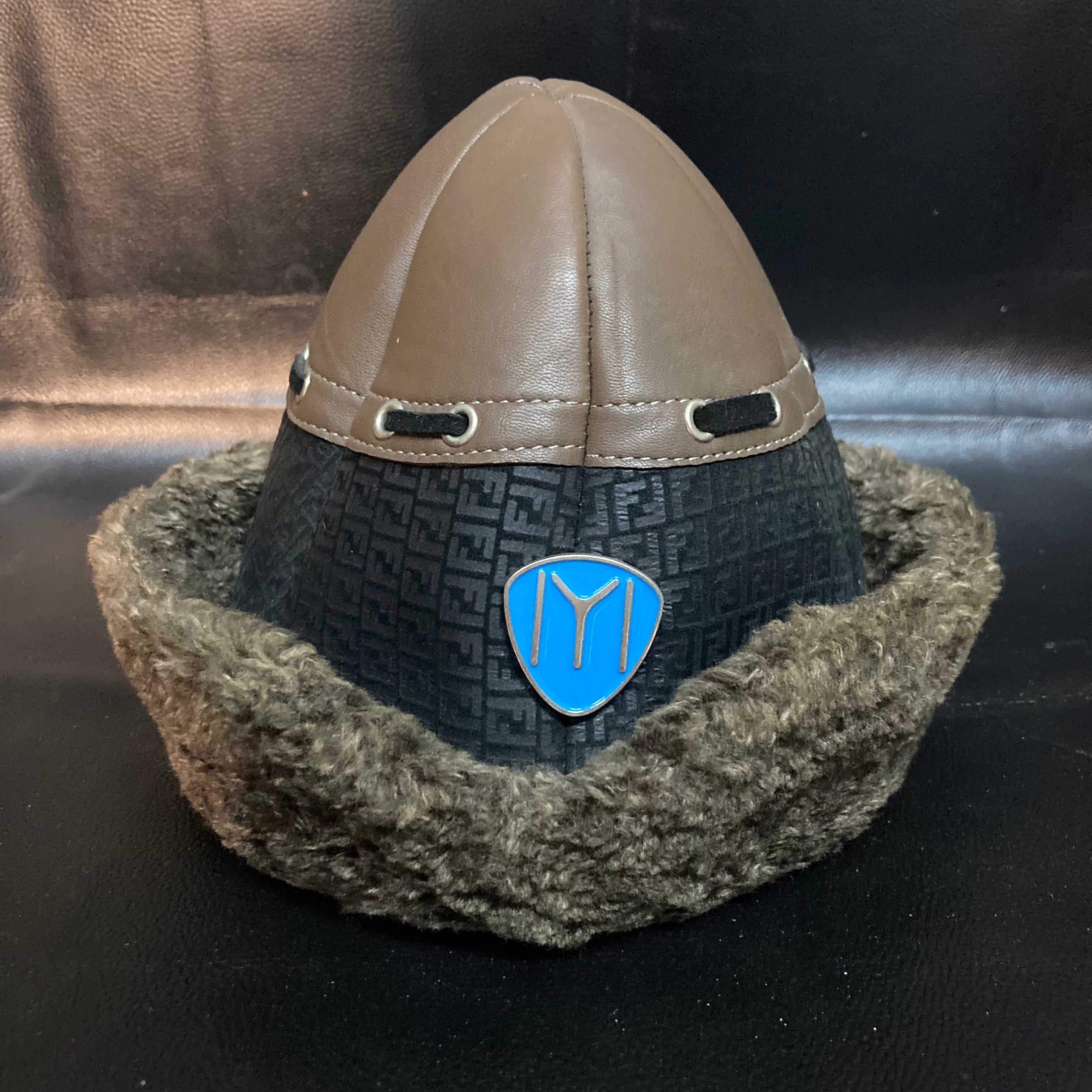 Leather Ottoman Fur Bork Hat Brown