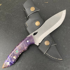 Custom Handmade Camping Knife Purple Resin Handle