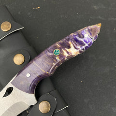 Custom Handmade Camping Knife Purple Resin Handle