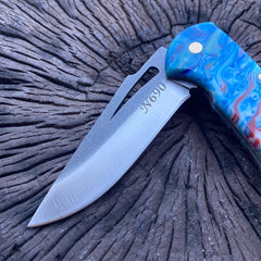 N690 Steel Blue Green Handle Folding Knife With Clip