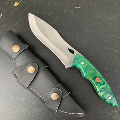 Custom Handmade Camping Knife Green Resin Handle