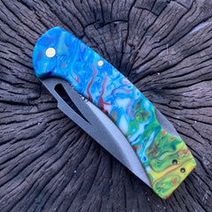 N690 Steel Blue Green Handle Folding Knife With Clip