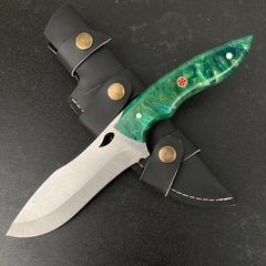 Custom Handmade Camping Knife Green Resin Handle