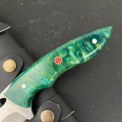 Custom Handmade Camping Knife Green Resin Handle