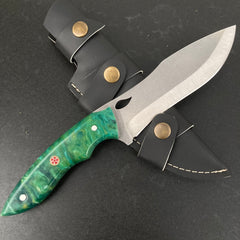 Custom Handmade Camping Knife Green Resin Handle