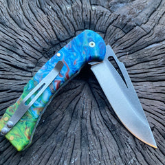 N690 Steel Blue Green Handle Folding Knife With Clip