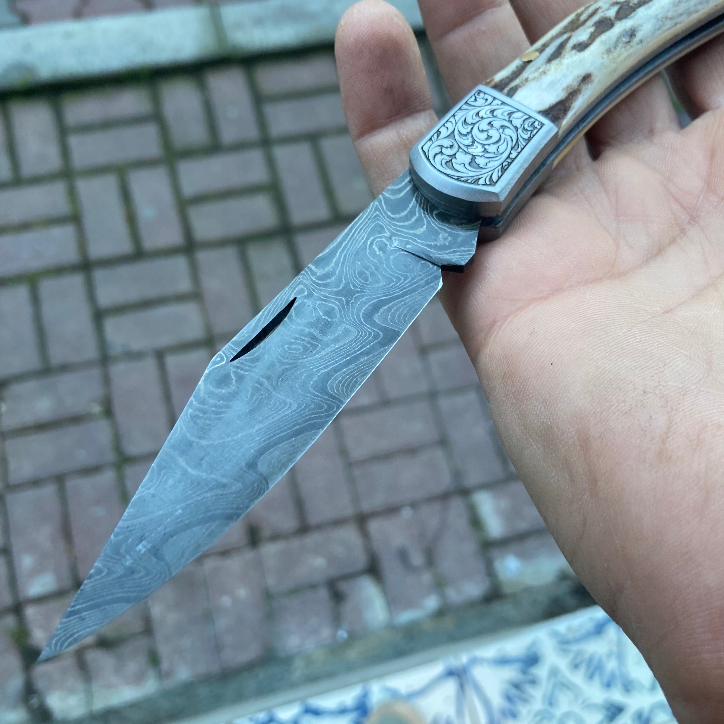 Stag Handle Damascus Knife