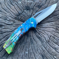 N690 Steel Blue Green Handle Folding Knife With Clip