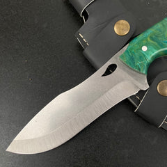 Custom Handmade Camping Knife Green Resin Handle