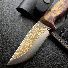 Gold Engraved Collectible Knife Inlaid With 24K Gold