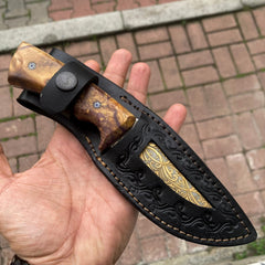 Gold Engraved Collectible Knife Inlaid With 24K Gold