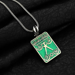 Green Enameled Barbarossa Flag Silver Necklace Decorated with Zulfiqar Swords (1)