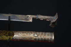 Espada Yatagan Histórica Con Vaina De Terciopelo Verde