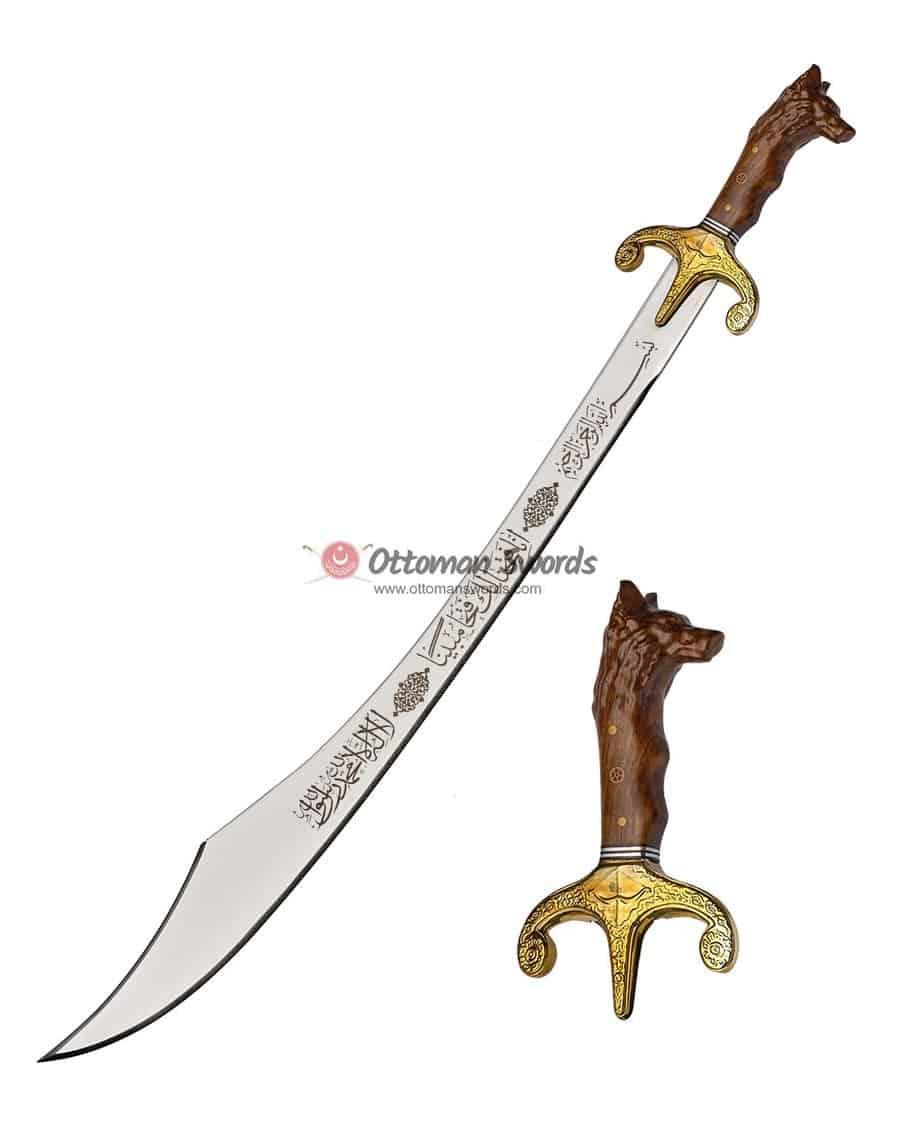 Medieval Scimitar Sword Wolf Head