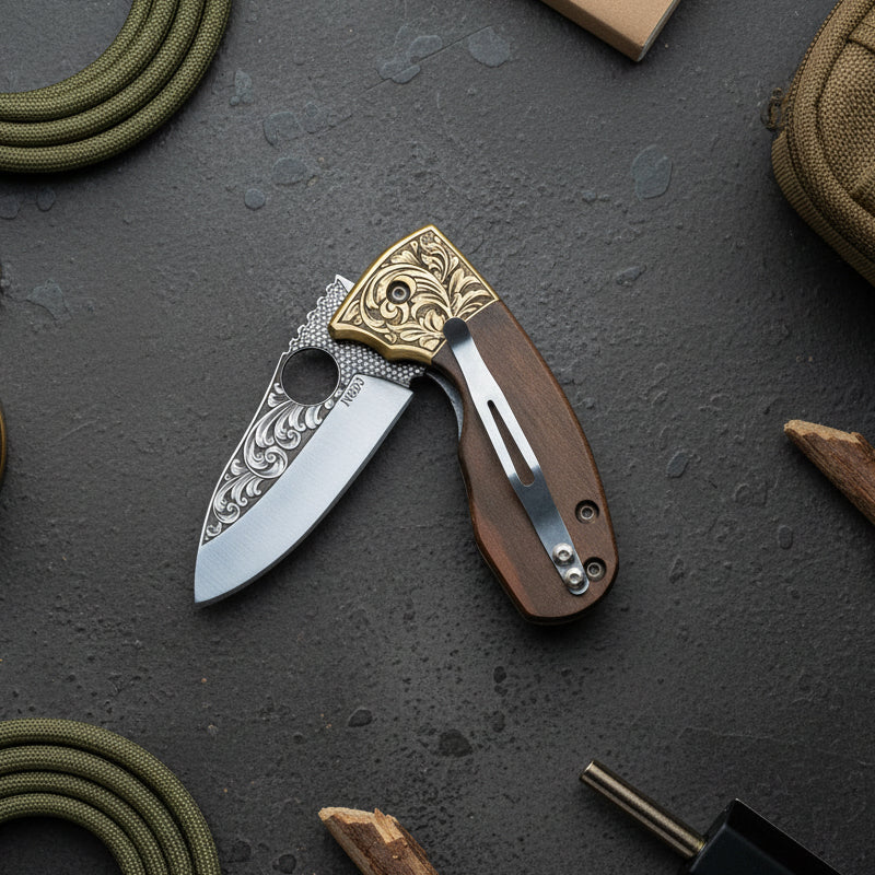 N690 Steel 7 İnches Handguard with Engraving Folfing Knife