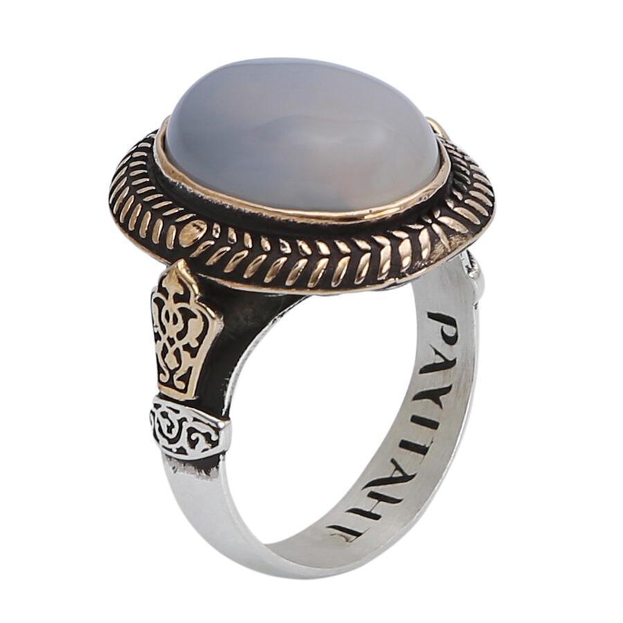 Solid 925 Sterling Silver White Agate Ring - Payitaht Sultan Abdulhamid Licensed Design (Size 9)