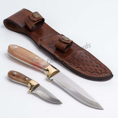 Ram Horn Crust Handles Hunter Knife Set Blond (2)