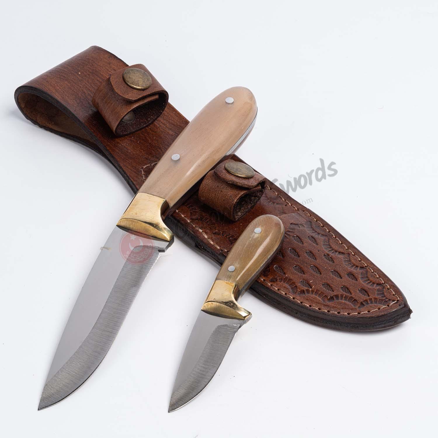 Ram Horn Crust Handles Hunter Knife Set Blond (3)