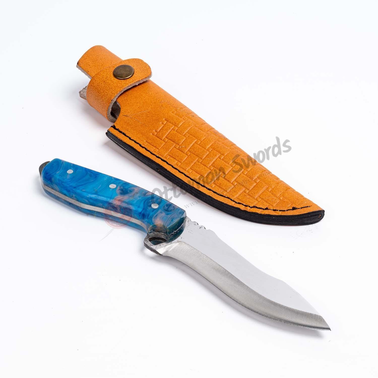 Resin Handle Custom Hunting Knife Blue (1)
