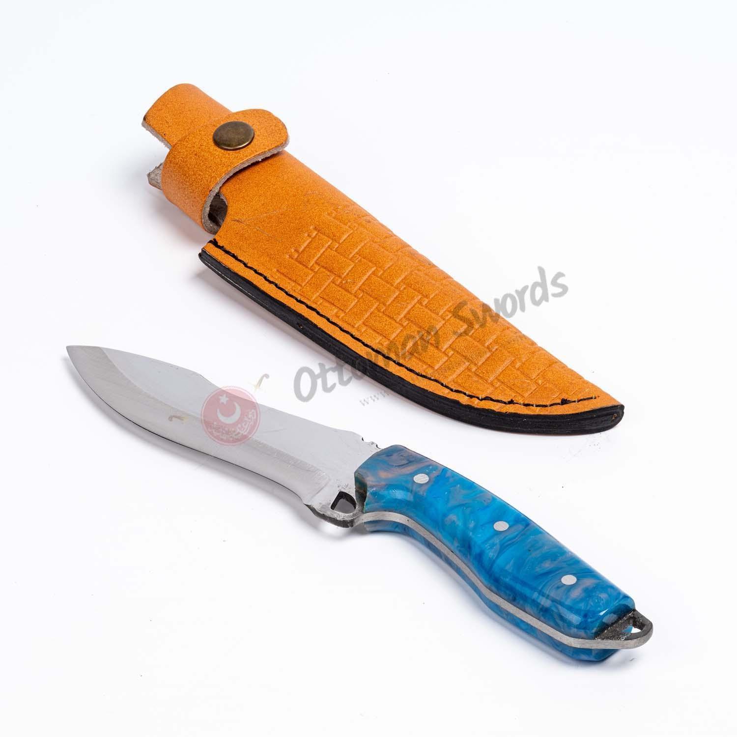 Resin Handle Custom Hunting Knife Blue (2)