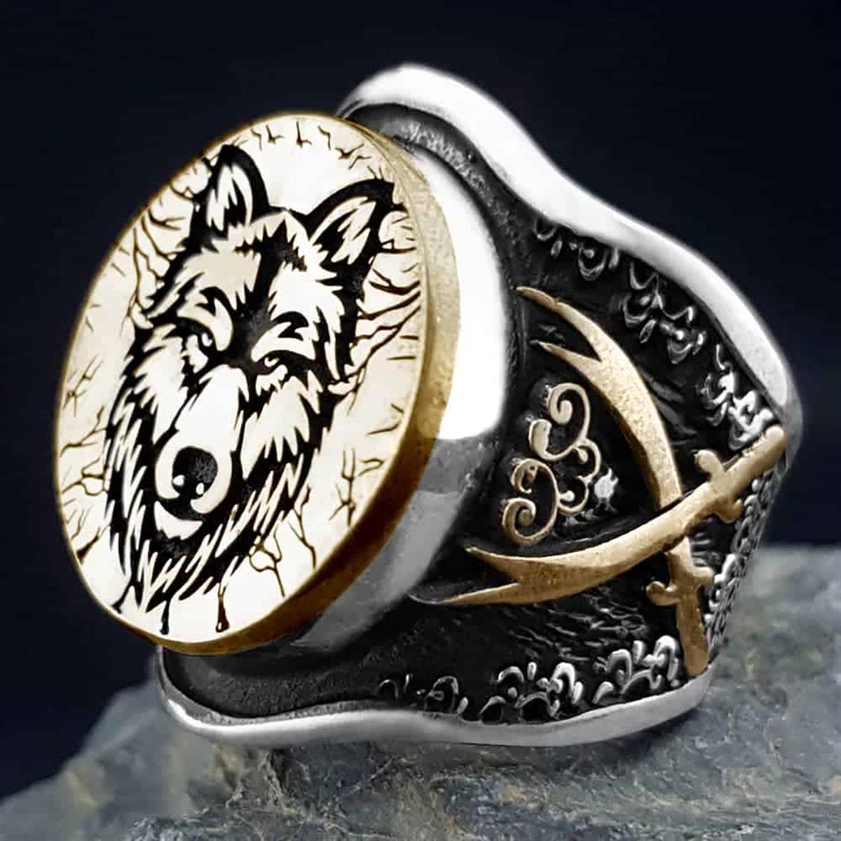 Wolf Model Zulfiqar Sword Silver ring 2