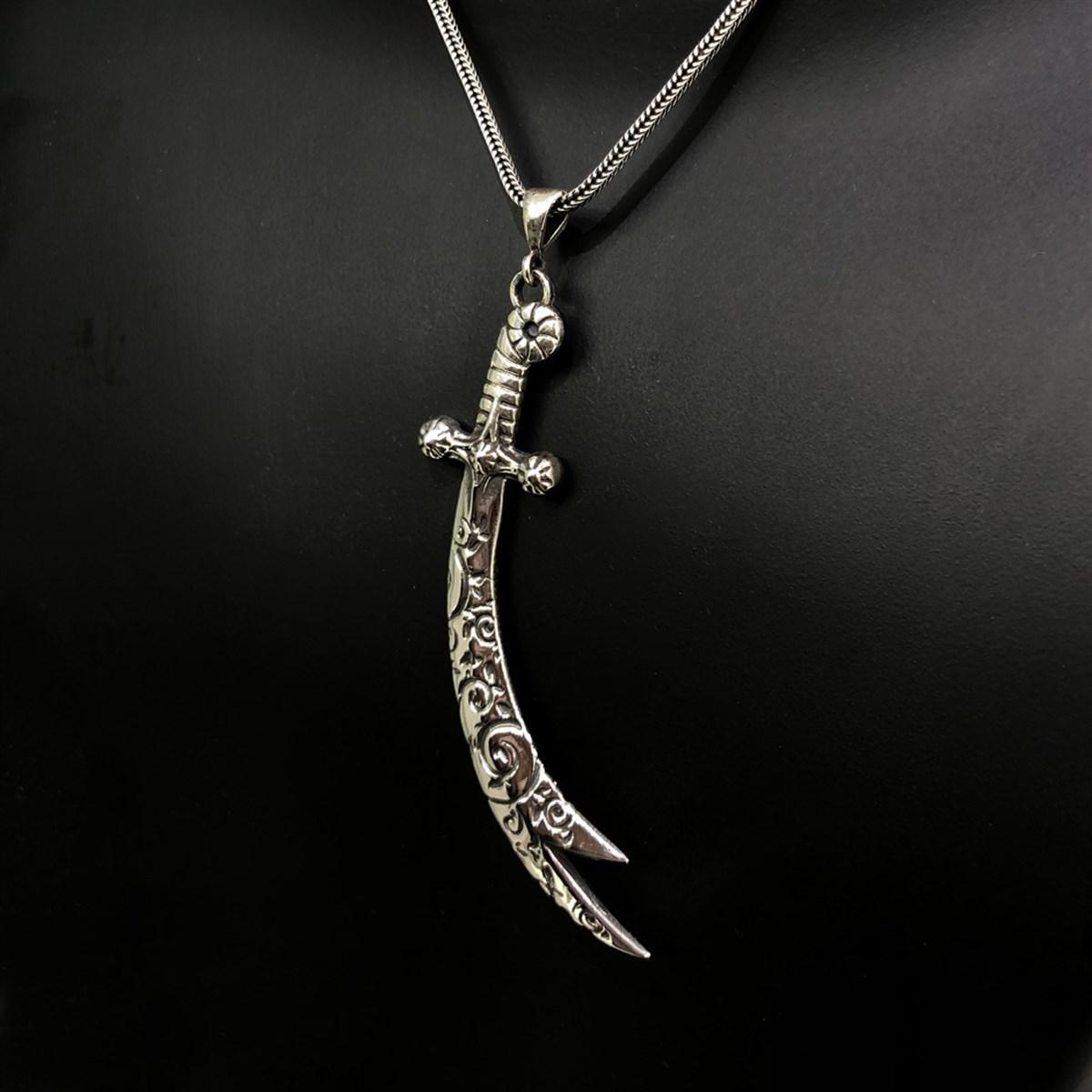 Zulfiqar Sword Silver Necklace for sale