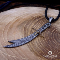 Zulfiqar Sword Silver Necklace with Black Coating for sale