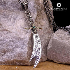 Zulfiqar Sword Silver Necklace with Inscription