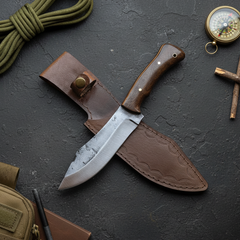 Hand Forged Bushcraft Knife with Walnut Wood Handle