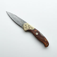 M390 Folding Knife with Brown Burl Wood Handle