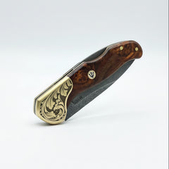 M390 Folding Knife with Brown Burl Wood Handle