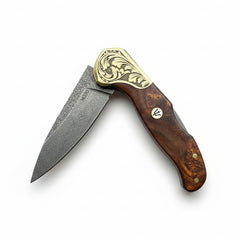 M390 Folding Knife with Brown Burl Wood Handle