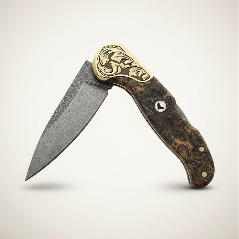M390 Folding Knife with Dark Burl Wood Handle
