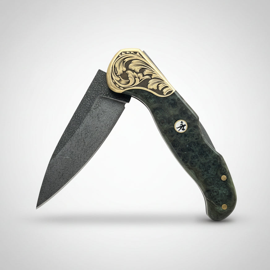 M390 Folding Knife with Olive Burl Wood Handle