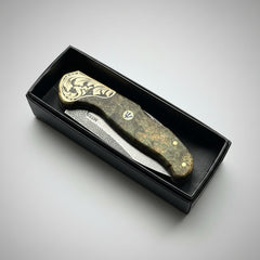 M390 Folding Knife with Green Burl Wood Handle