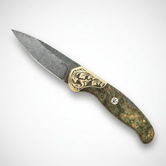 M390 Folding Knife with Green Burl Wood Handle