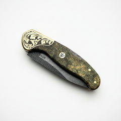 M390 Folding Knife with Green Burl Wood Handle