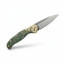 M390 Folding Knife with Green Burl Wood Handle